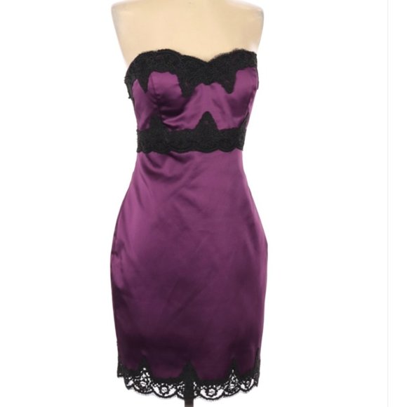 bebe Dresses & Skirts - Bebe Purple Black Lace Strapless Cocktail Dress
